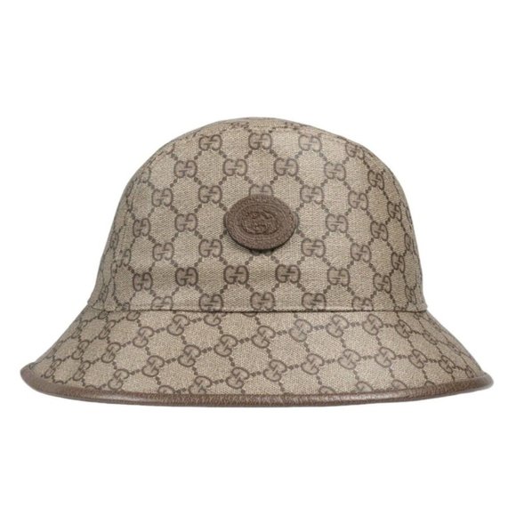 NEW Gucci Apple Supreme Logo Fedora Basket Hat Coated Canvas Beige Ebony Size S - Picture 4 of 14